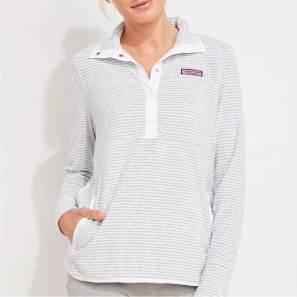 Vineyard Vines Terry Cloth Shep Shirt Striped Gray Pullover Snap Buttons Size M - Picture 15 of 15